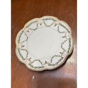 RS Prussia Antique Porcelain Plate Green Leaf Garland Gold Scalloped 6.25in